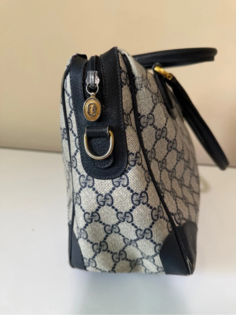 Vintage Navy Blue Gucci GG Supreme Mini Boston Bag - DAMAGED